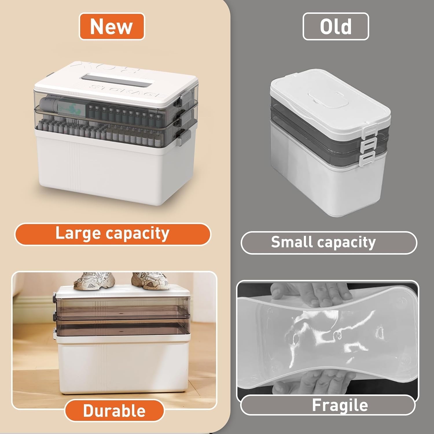 5 Layer storage bins with lid Stack & Carry Box Plastic Handled with Removable Tray for Craft Adult