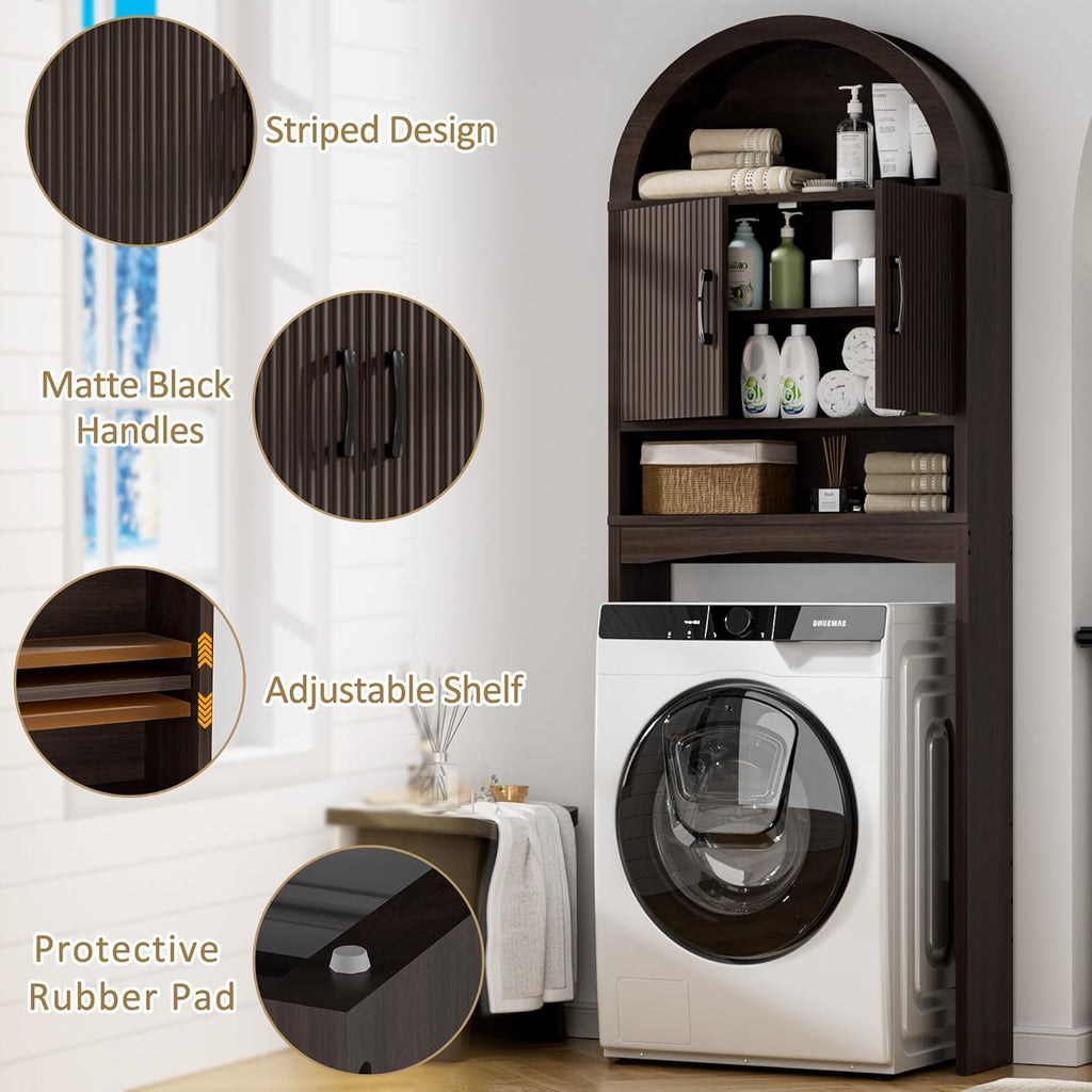 Spurgehom Over The Toilet Storage Cabinet, Bathroom Shelf Organizer Freestanding, Bathroom Arch Cabinet Over Toilet with Toilet Paper Holder and Anti-Tipping Device (Narrow Style-Coffee)