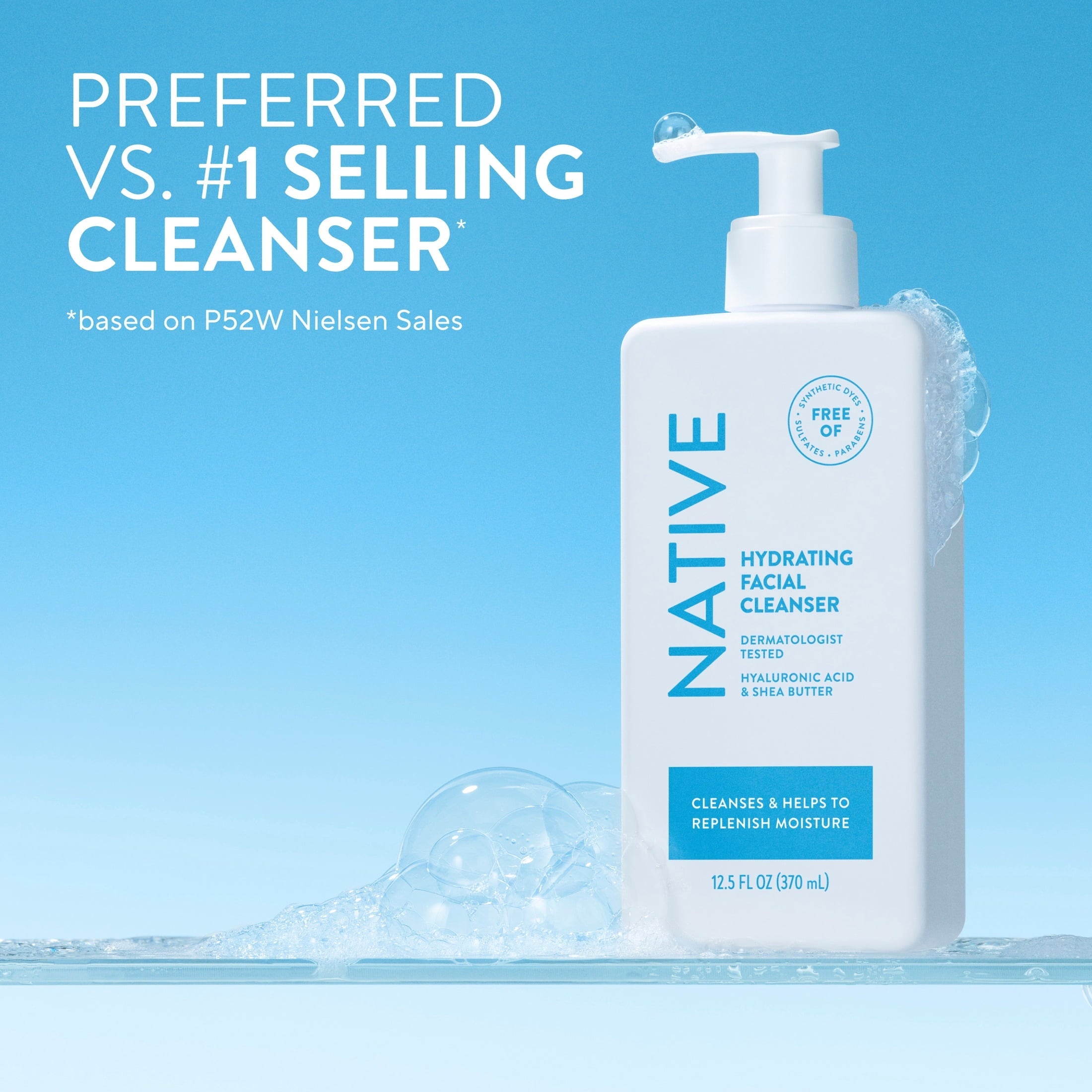 Hydrating Face Wash for Dry Skin, Sulfate Free, with Hyaluronic Acid and Shea Butter, Dermatologist Tested, 12.5 fl oz