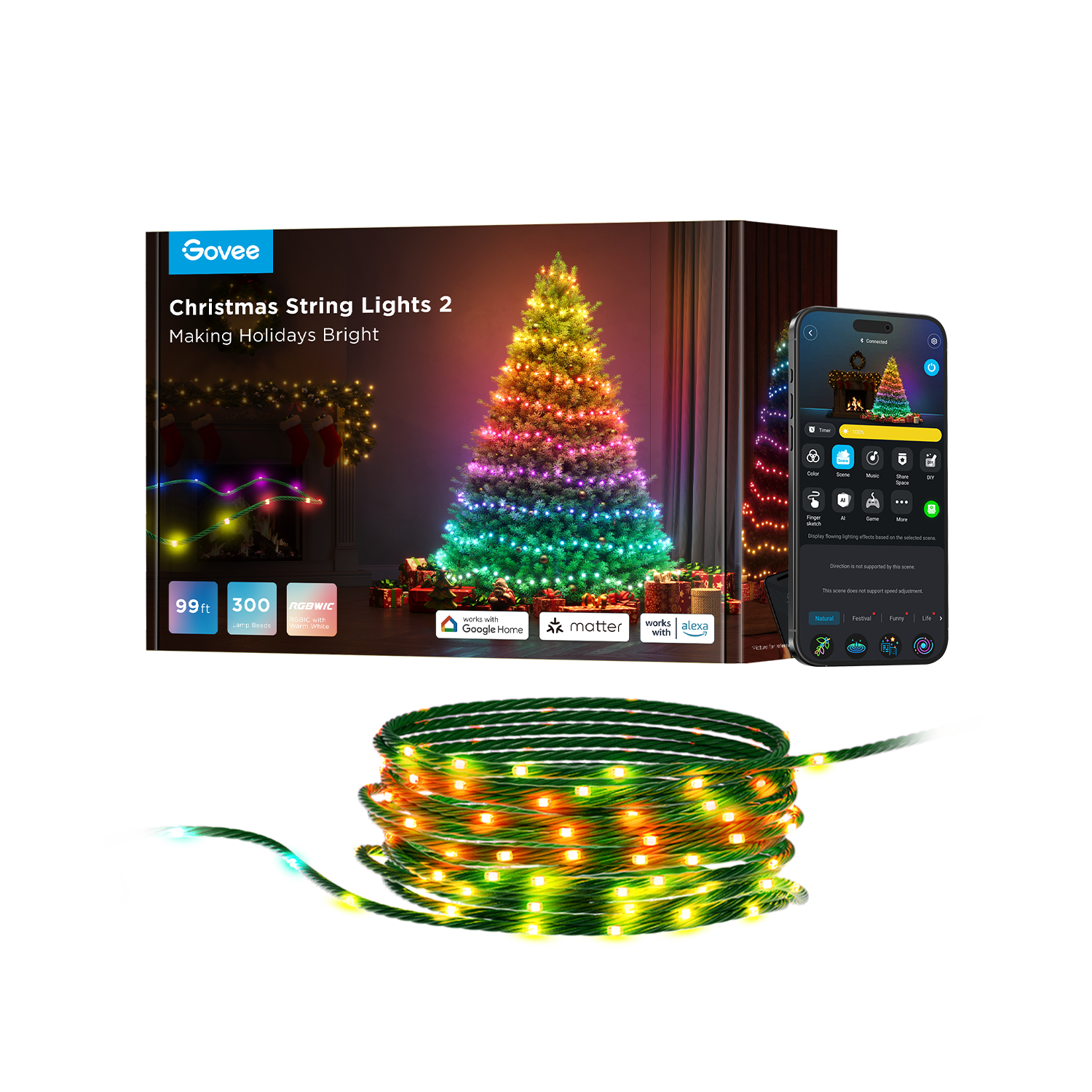 Christmas Lights 2-Green - 99ft (30m)