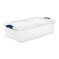 32 Quart Medium Latching Storage Bin, Clear Plastic Storage Container with Latch Lid, Blue