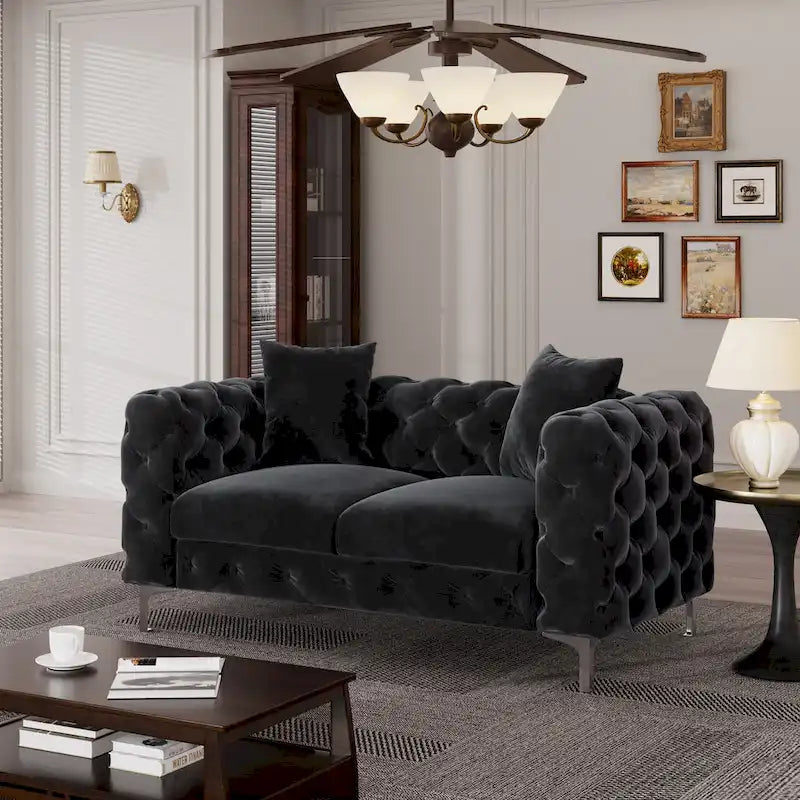 Morden Fort Modern Loveseat Two-Seater Sofa with Dutch Velvet, Solid Wood Frame and Iron Legs