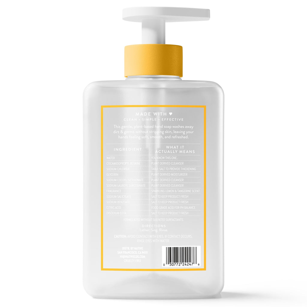 Liquid Hand Soap, Sparkling Lemon & Tangerine, Non-drying, Naturally Derived Cleansers, Sulfate Free, 13 fl oz