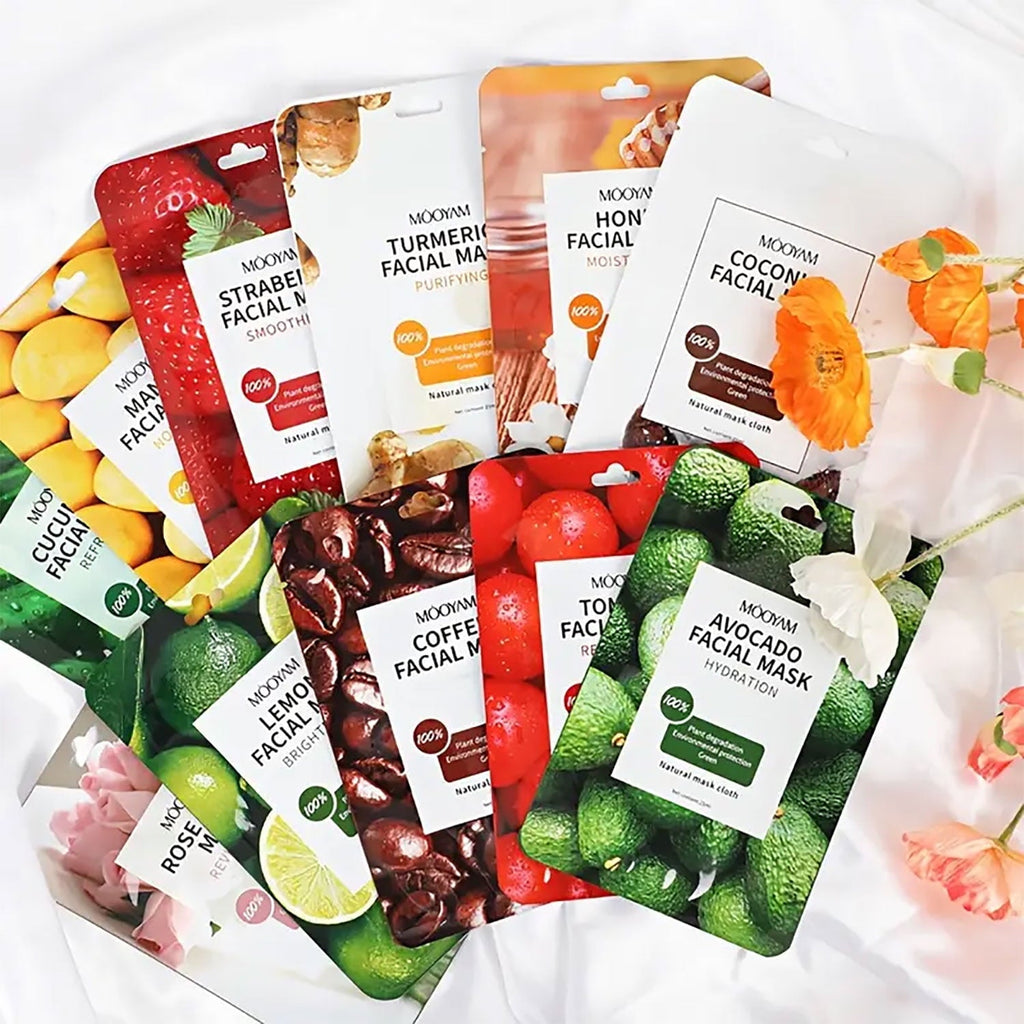 11 Pack Fruit Moisturizing Facial Mask Sheet, Rich in Fruit Essence Face Mask to Brighten and Hydrate Dull Skin