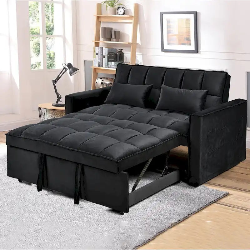 Modern Velvet Futon Loveseat with Reclining Backrest & Pockets, Seats 2 ?Dark Gray / Light Gray / Blue / Black