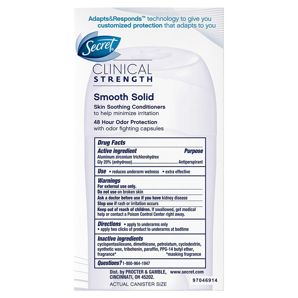 Clinical Strength Smooth Solid Womens Antiperspirant & Deodorant, Sensitive Hypoallergenic - 1.6 Ounce