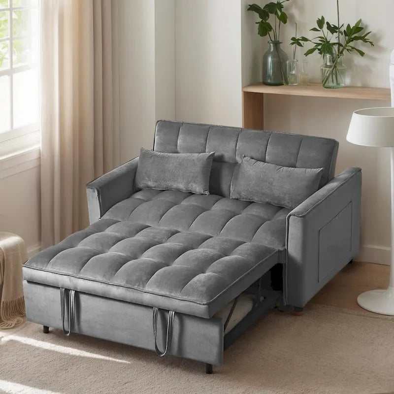 Modern Velvet Futon Loveseat with Reclining Backrest & Pockets, Seats 2 ?Dark Gray / Light Gray / Blue / Black