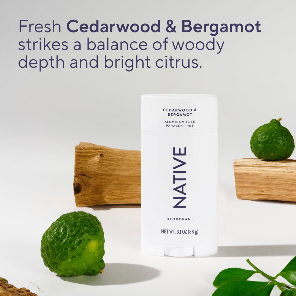 Aluminum Free Deodorant For Men, 72 Hour Solid Deodorant Stick, Cedarwood & Bergamot, 3.1oz
