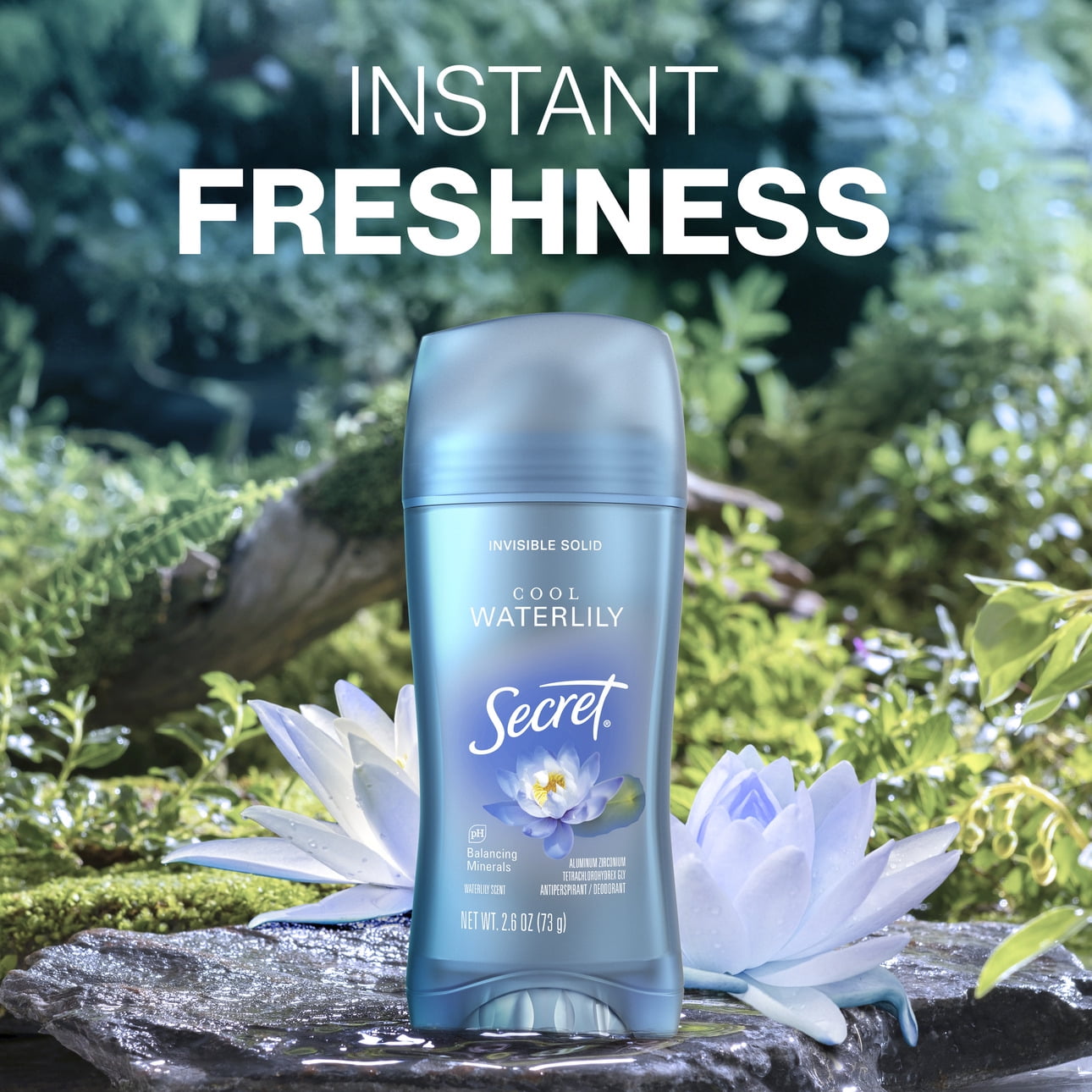 Antiperspirant & Deodorant Invisible Solid Cool Waterlily, 72HR Breathable Sweat & Odor Protection, 2.6 OZ