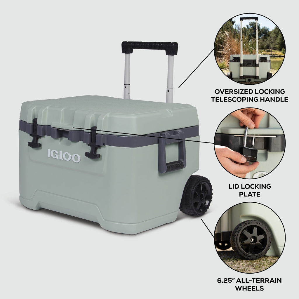 52 QT Overland Ice Chest Cooler with Wheels, Gray and Blue