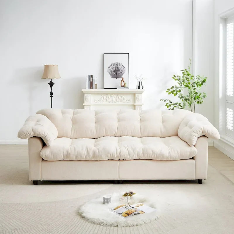 99.2 Chenille Comfort Deep Seat Sofa, Upholstered Fluffy Cloud Sofa