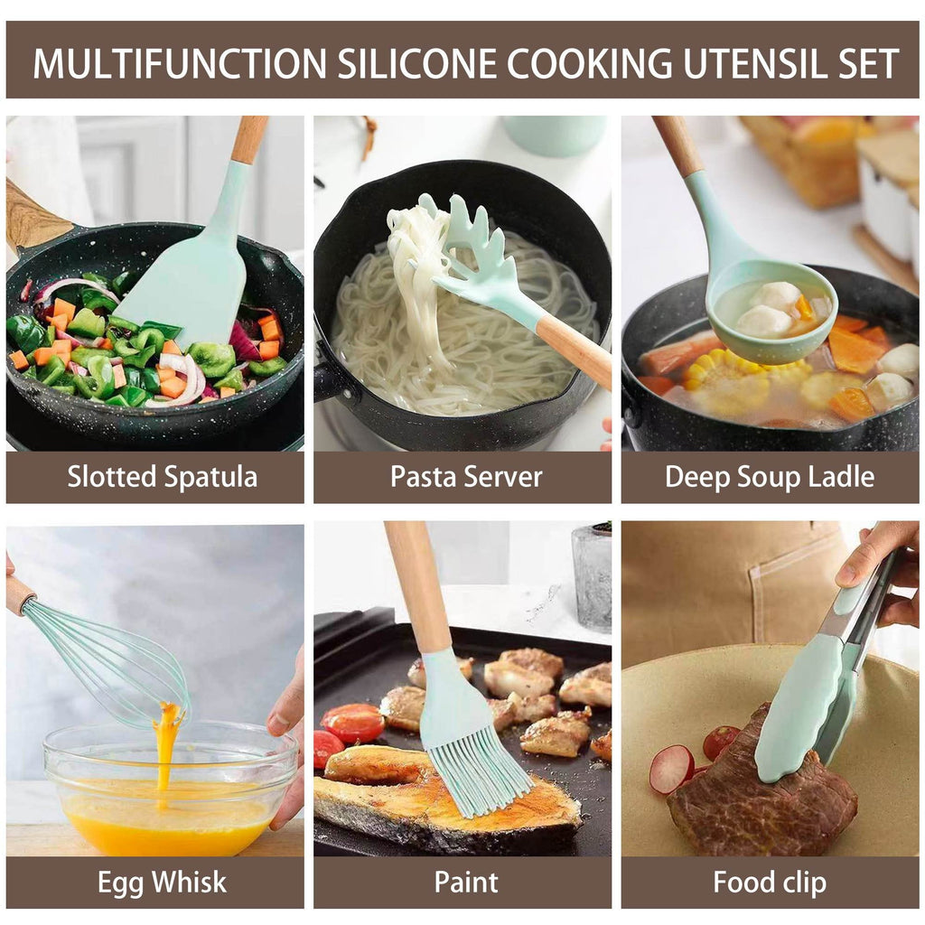 19-Piece Silicone Kitchen Utensil & Knife Set - Heat-Resistant Cooking Tools Non-Stick Safe Gift for Mom or Women Black