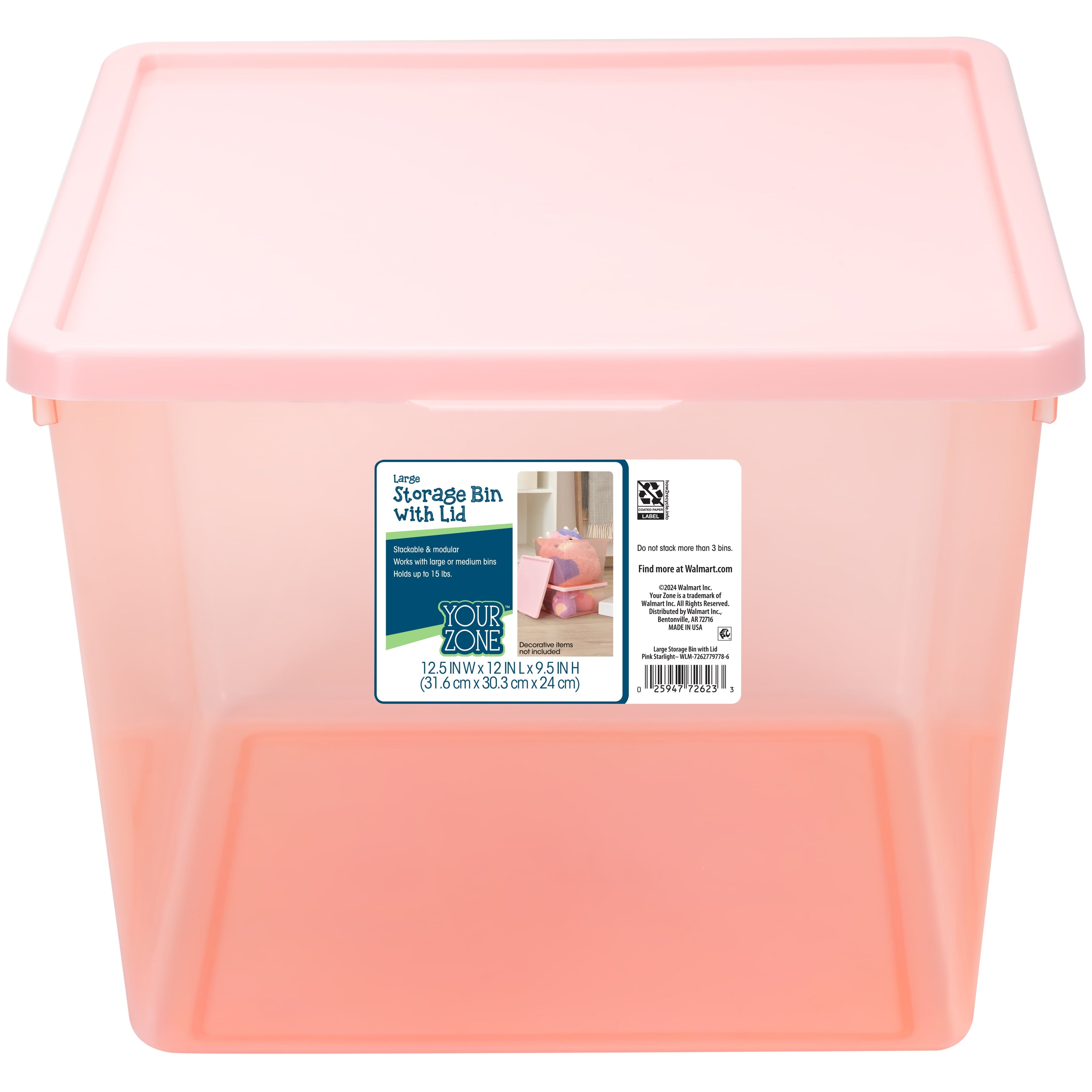 Kids Large Tinted Clear Plastic Stacking Storage Bin with Lid, Grey, 12 in x 12.4 in x 9.4 in