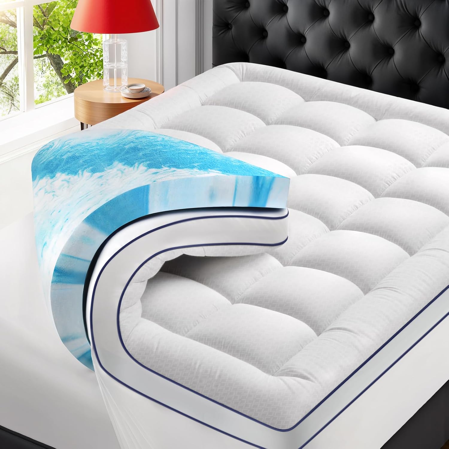 Premium Dual Layer 4 Inch Memory Foam Mattress Topper, 2 Inch Gel Memory Foam and 2 Inch Pillow Top Mattress Pad Cover for Back Pain, Extra Thick Comfort SupportKing 78"x80"