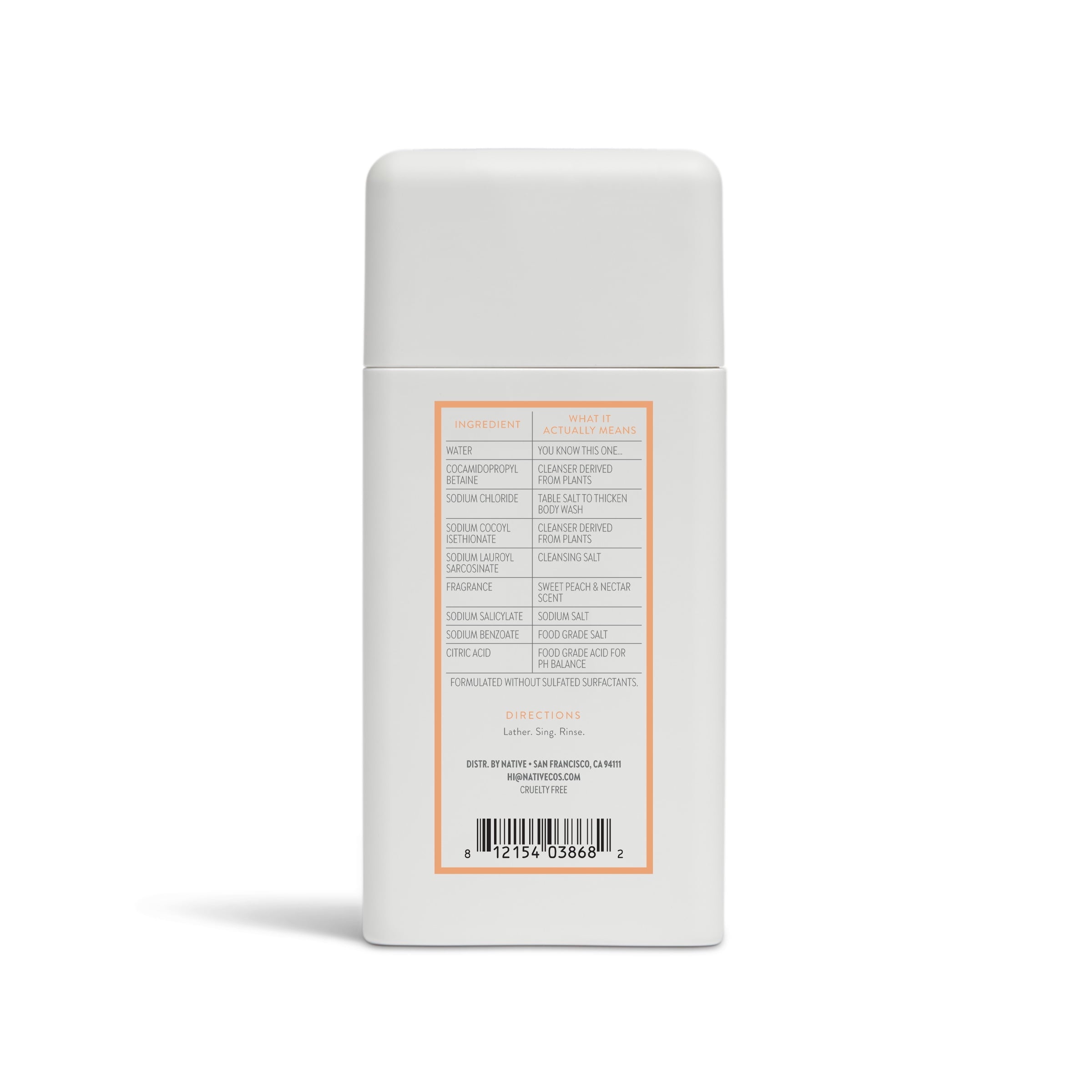 Body Wash, Sweet Peach & Nectar, Sulfate Free, Naturally Derived Ingredients, 24hr Freshness, for Women & Men, 3 fl oz