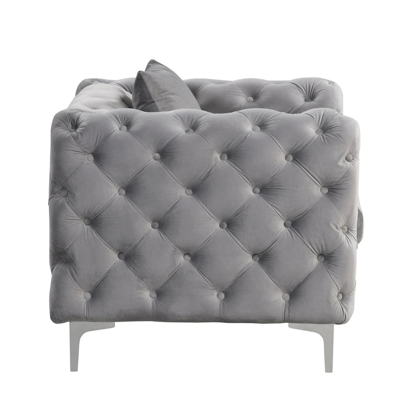 Morden Fort Modern Loveseat Two-Seater Sofa with Dutch Velvet, Solid Wood Frame and Iron Legs