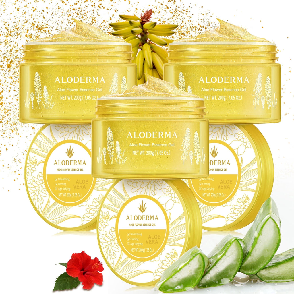 Age-Defying 24K Gold Leaf Aloe Flower Essence Gel, Made within 12 Hours of Harvest - Luxurious Aloe Gel with Allantoin & Hyaluronic Acid for a Glowing, Shimmering, Youthful Complexion, 7oz