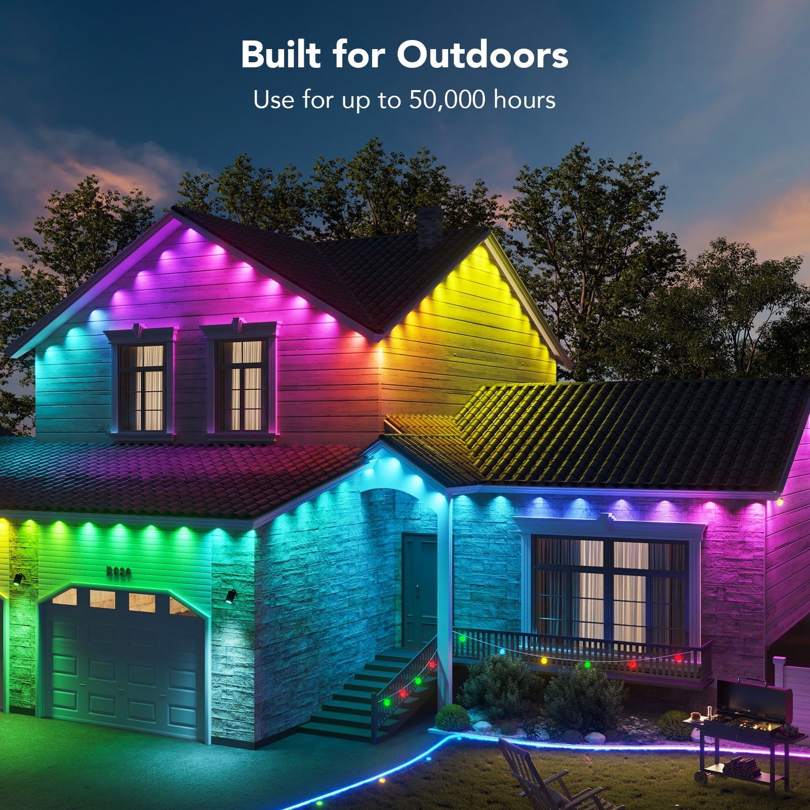 100ft RGBIC Permanent Outdoor Lights with 72 Lights, White version