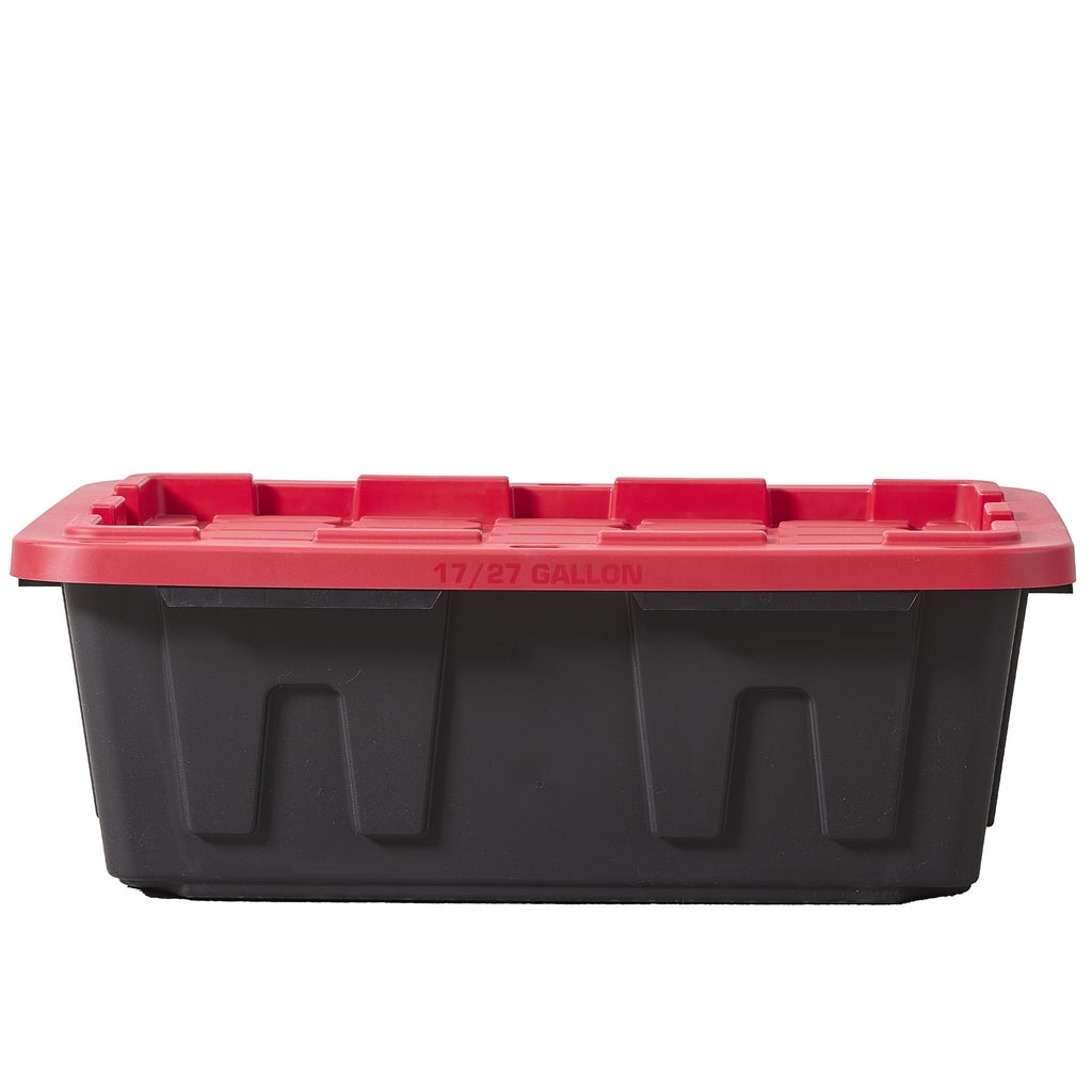 17 Gallon Medium Storage Bin with Snap Lid, Black and Red, Heavy Duty Plastic Storage Container