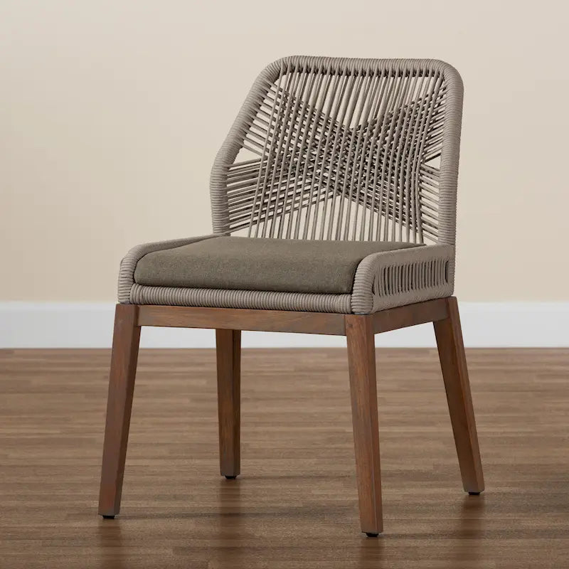Modern Transitional-Style Rope-Woven Mahogany Dining Chair — Gray