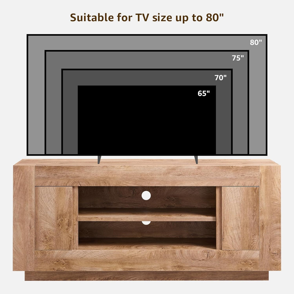 OKD Modern 70" TV Stand, Entertainment Center for TVs Up to 80", Media Console with Large Open Storage & Side Cabinets, Thick Wood Design for Living Room, Light Knotty Oak