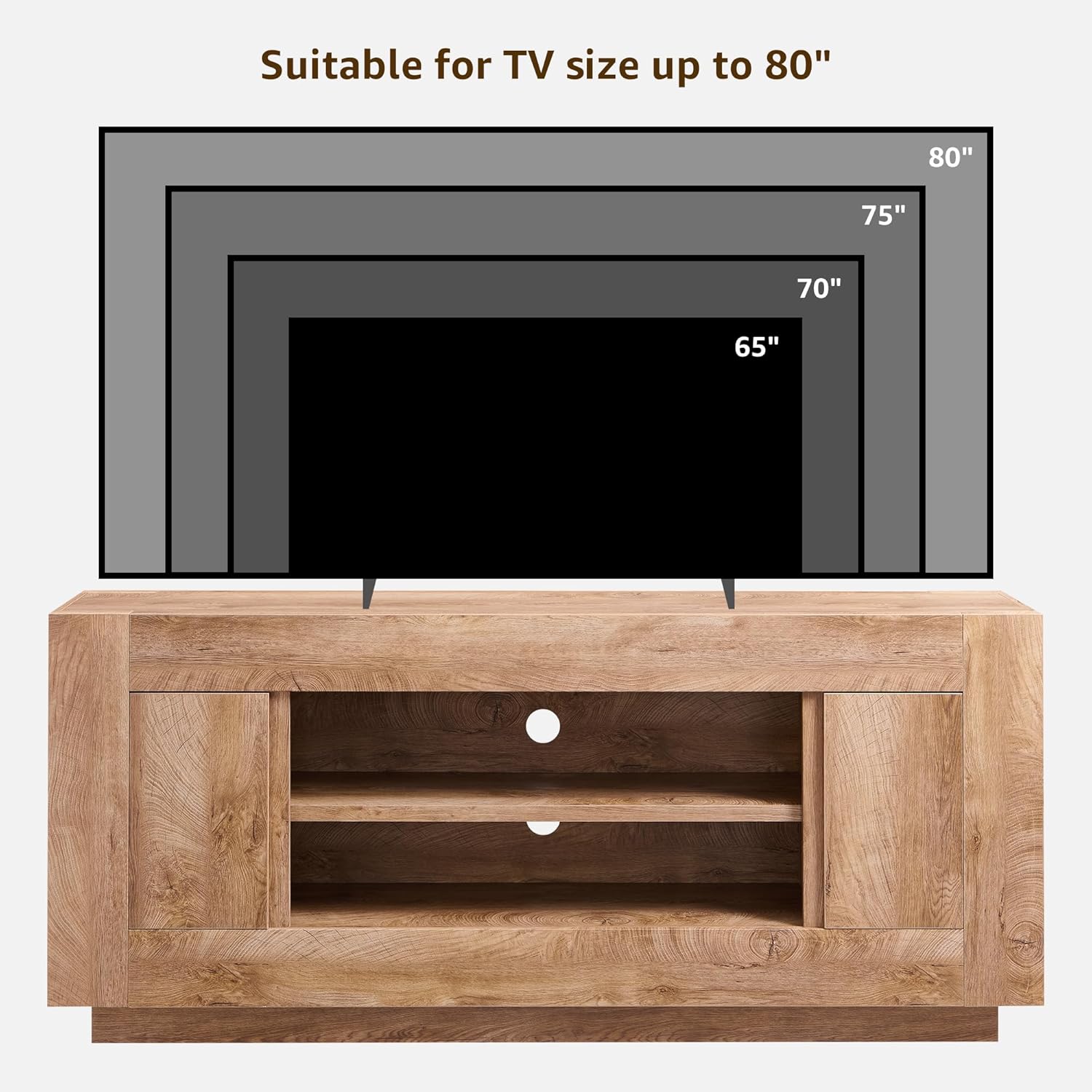 OKD Modern 70" TV Stand, Entertainment Center for TVs Up to 80", Media Console with Large Open Storage & Side Cabinets, Thick Wood Design for Living Room, Light Knotty Oak