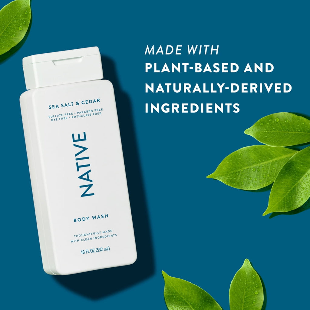 Body Wash, Sea Salt & Cedar, Sulfate Free, Naturally Derived Ingredients, 24hr Freshness, for Women & Men, 18 fl oz