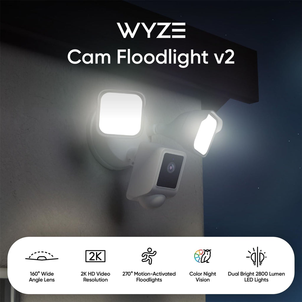 2K HD Outdoor Security Cam, Motion Light, Color Night Vision, 105db Siren, Floodlight Camera v2, 2800-Lumen LEDs