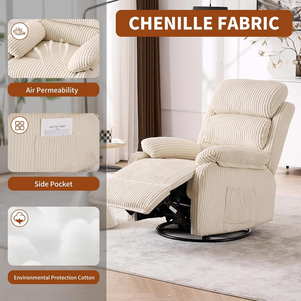 Adult 360° Rocking Recliner ChairNursery Rocker Reclining Chair with Side Pocket, a Comfy upholstered Single Sofa Armchair. Suitable for Living Room, Bedroom Nursing use, Velvet Fabric in Beige