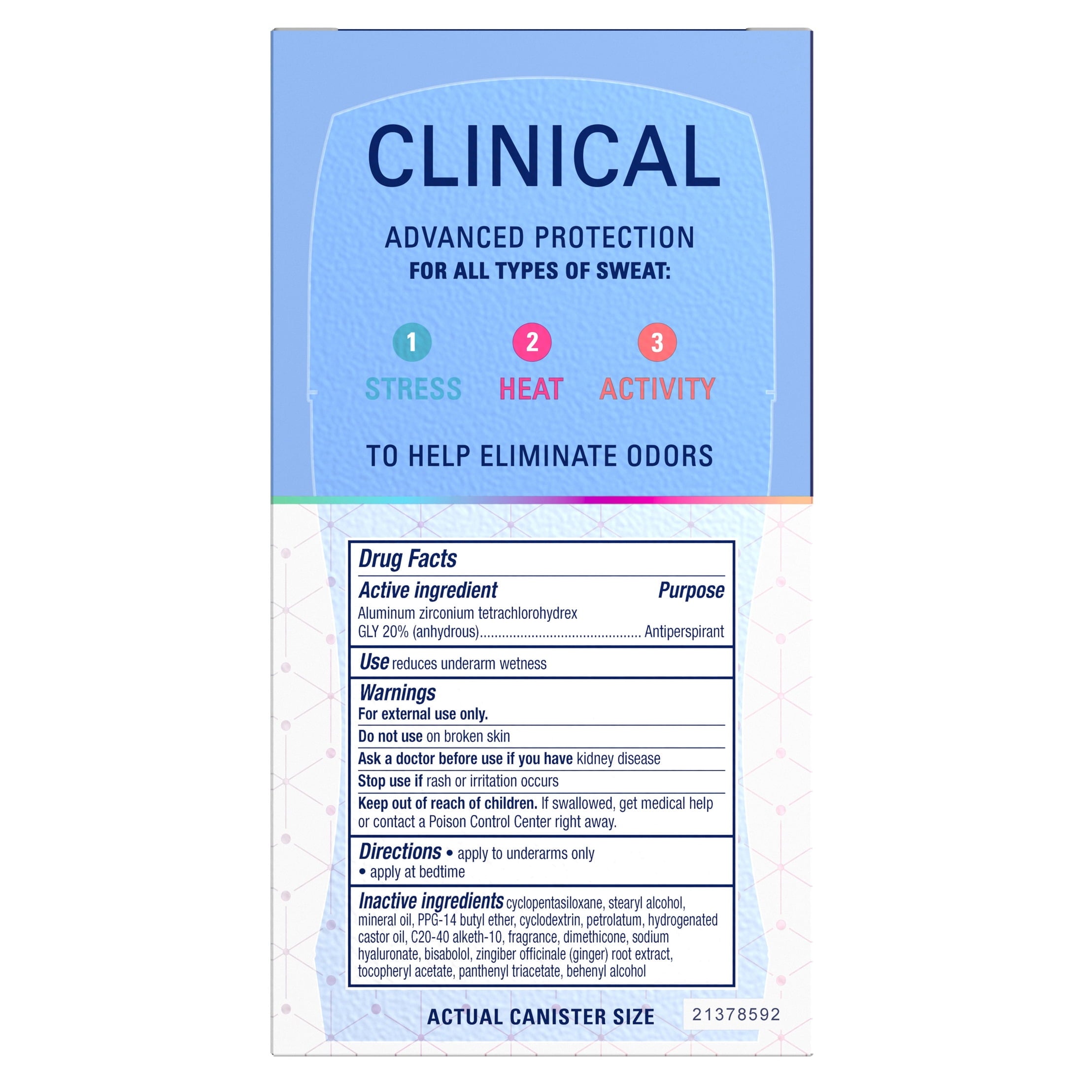Clinical Antiperspirant Deodorant for Women, 100HR Sweat & Odor Protection, Hyaluronic Acid, Invisible Solid, Completely Clean, 1.6 oz