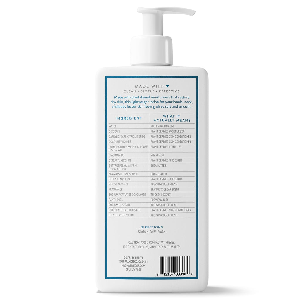 Moisturizing Body Lotion, Sea Salt & Cedar, Daily Dermatologist Tested for Sensitive Skin, for Women & Men, 16.5 fl oz