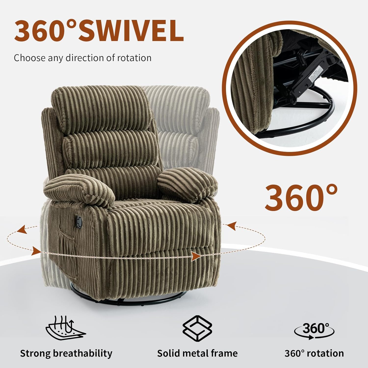 Cloud-Soft Velvet 360° Swivel Rocking Chair Nursery Recliner - High Back Gliding Recliner Chair, Plush Footrest, Supportive Armrests & Side Storage Pocket, Ideal for Nursery & Living Room, Green