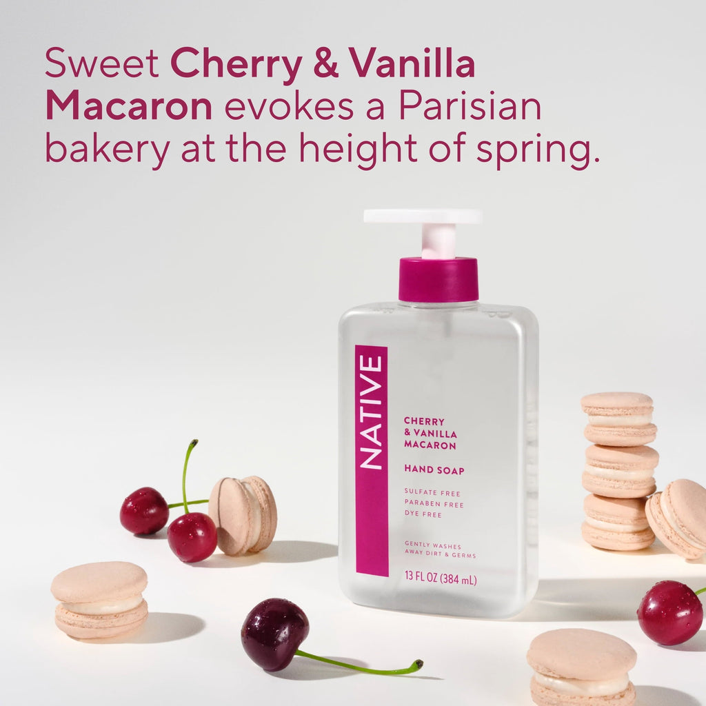 Liquid Hand Soap, Cherry & Vanilla Macaron, Non-drying, Naturally Derived Cleansers, Sulfate Free, 13 fl oz