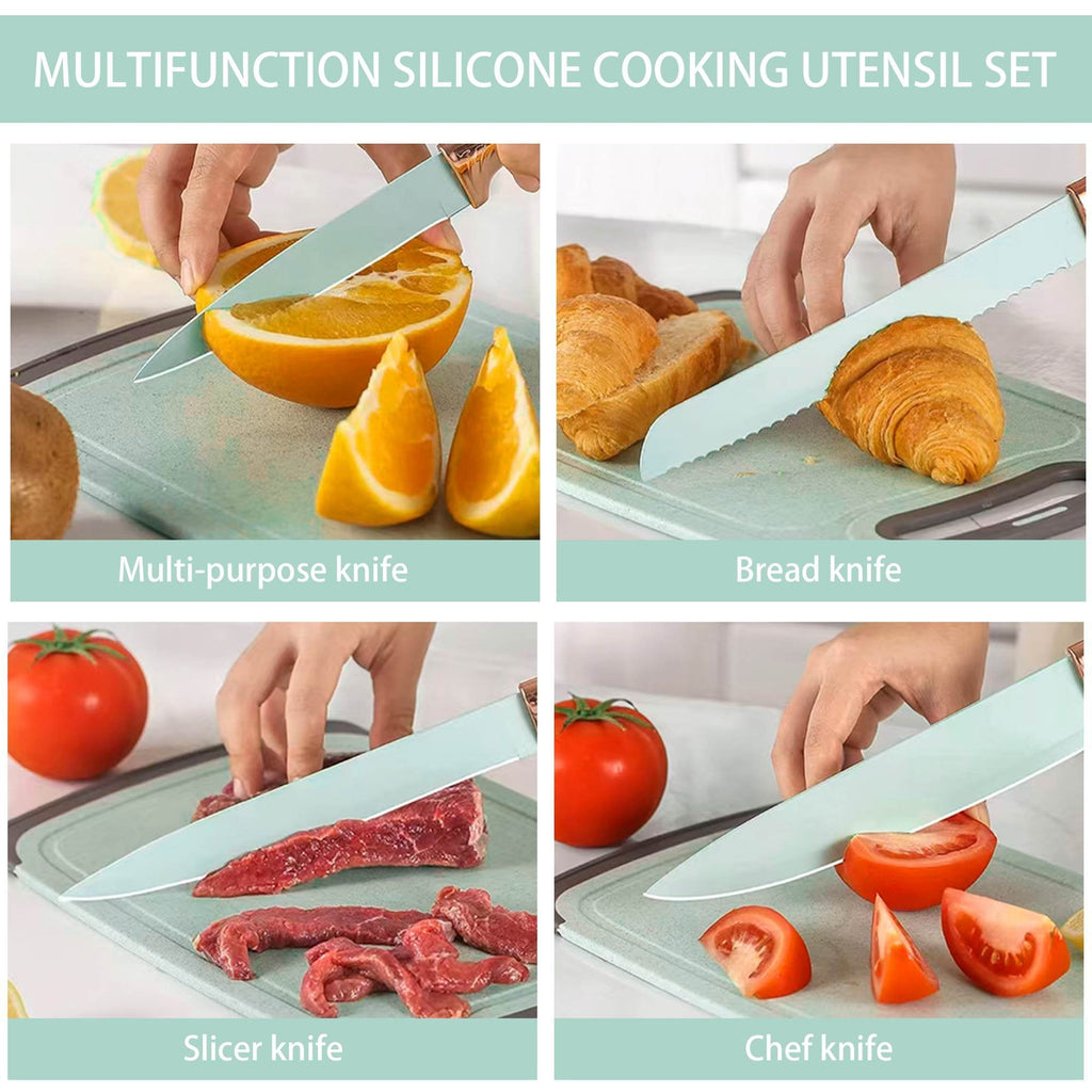 19-Piece Silicone Kitchen Utensil & Knife Set - Heat-Resistant Cooking Tools Non-Stick Safe Gift for Mom or Women Black