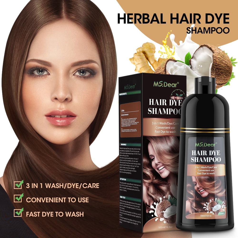 Color Shampoo, Dye Shampoo Coconut Oil Essence Moisturizing 500ml (Coffee)