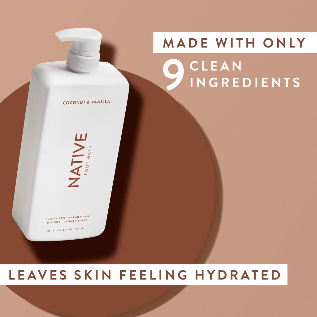 Body Wash, Coconut & Vanilla, Sulfate Free, Naturally Derived Ingredients, 24hr Freshness, for Women & Men, 36 fl oz