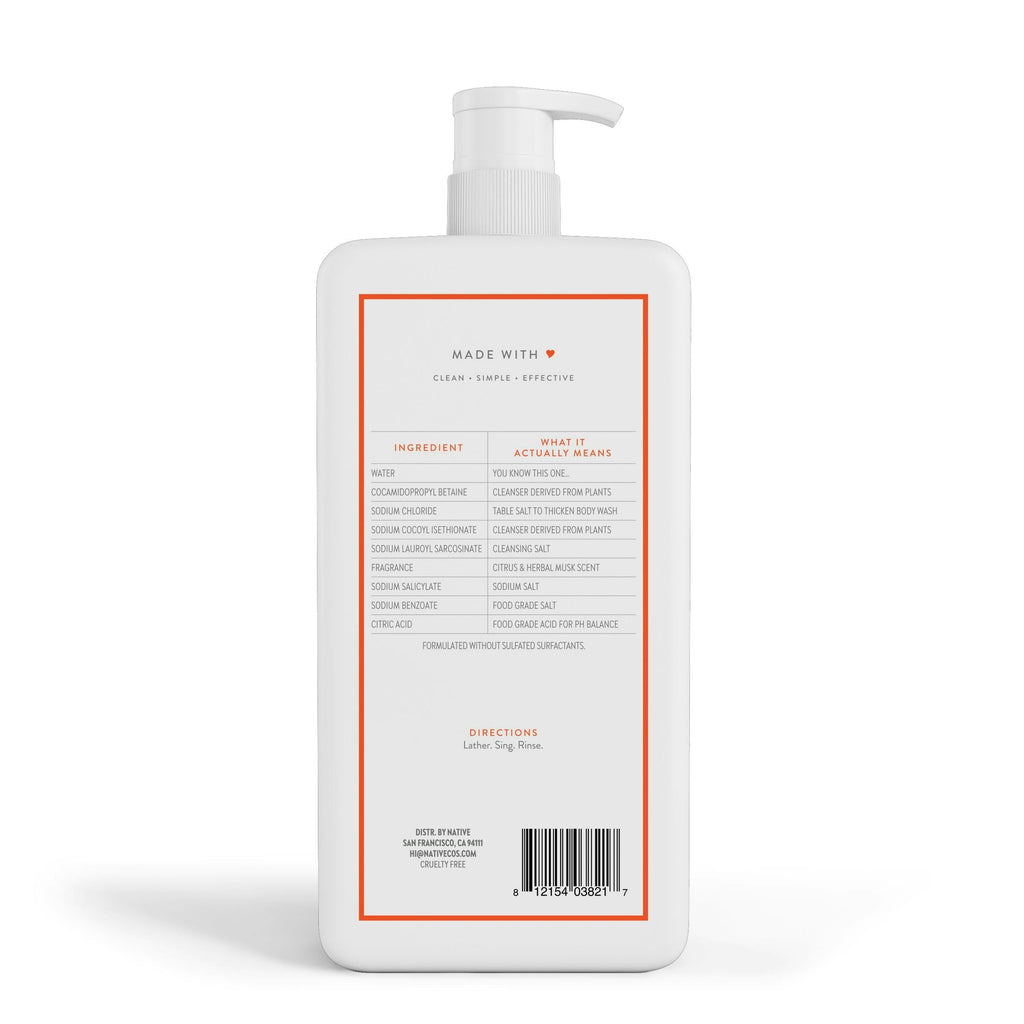 Body Wash, Citrus & Herbal Musk, Sulfate Free, Naturally Derived Ingredients, 24hr Freshness, for Women & Men, 36 fl oz