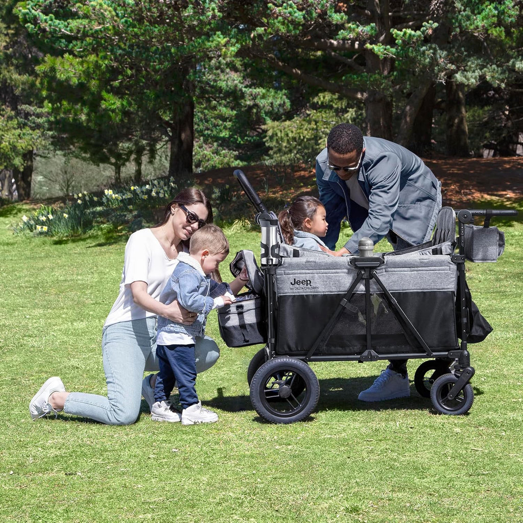 Jeep Wrangler Deluxe 4 Seater Stroller Wagon by Delta Children Premium Quad Stroller Wagon