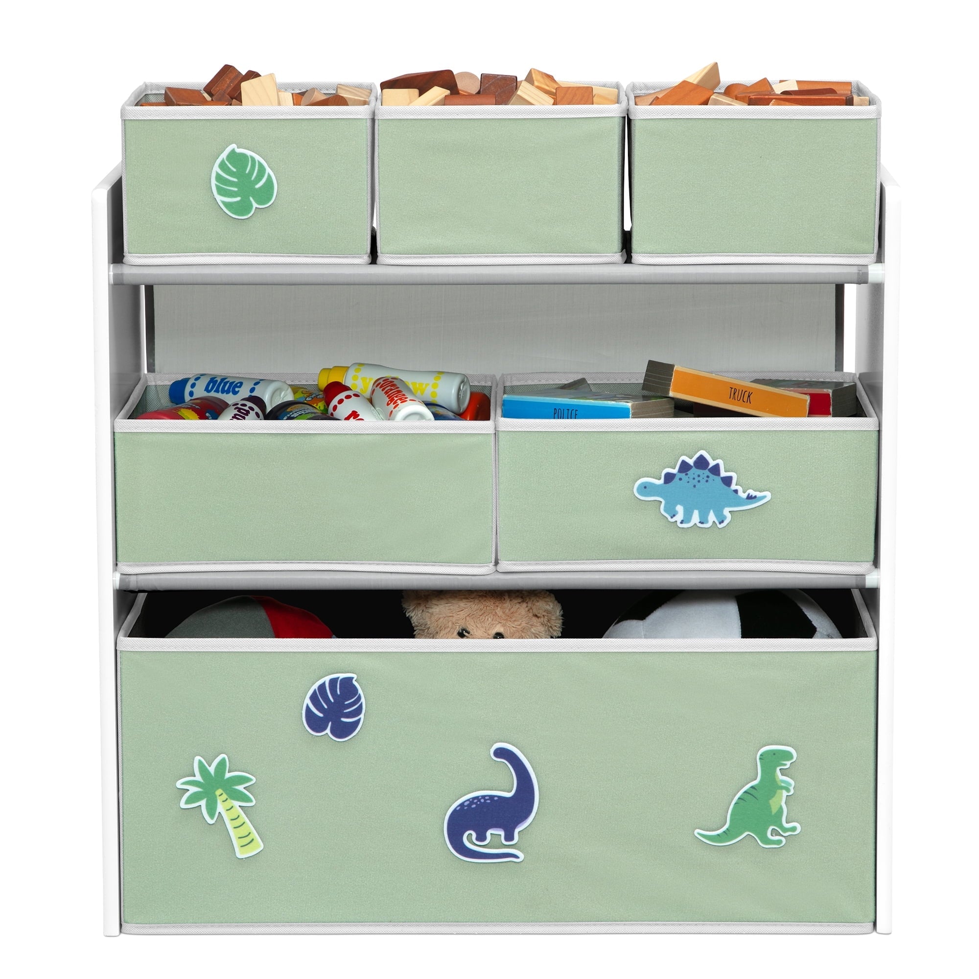 Design & Store 6 Bin Toy Storage Organizer with Interchangeable Patches, Green/Pink