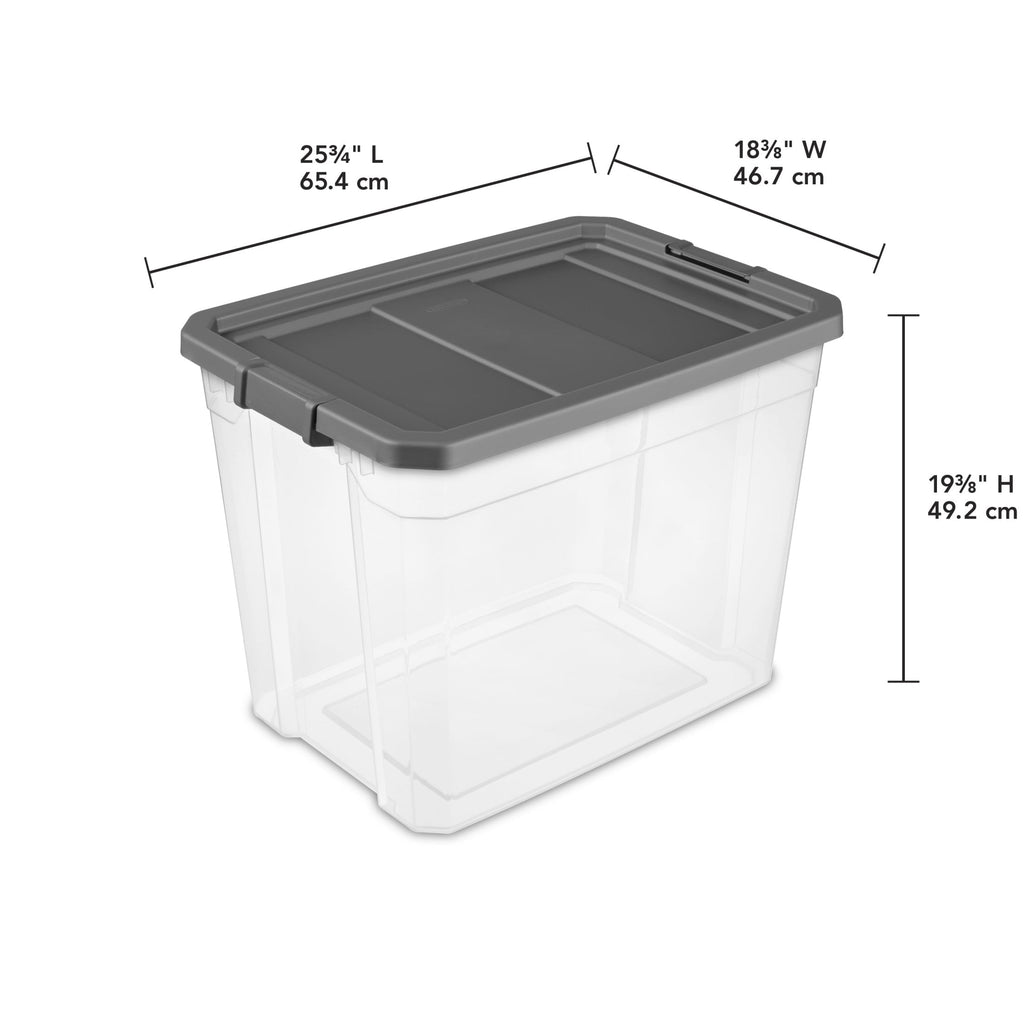 108 Quart Extra-Large Storage Bin, Clear Plastic Storage Container with Latch Lid, Dark Gray