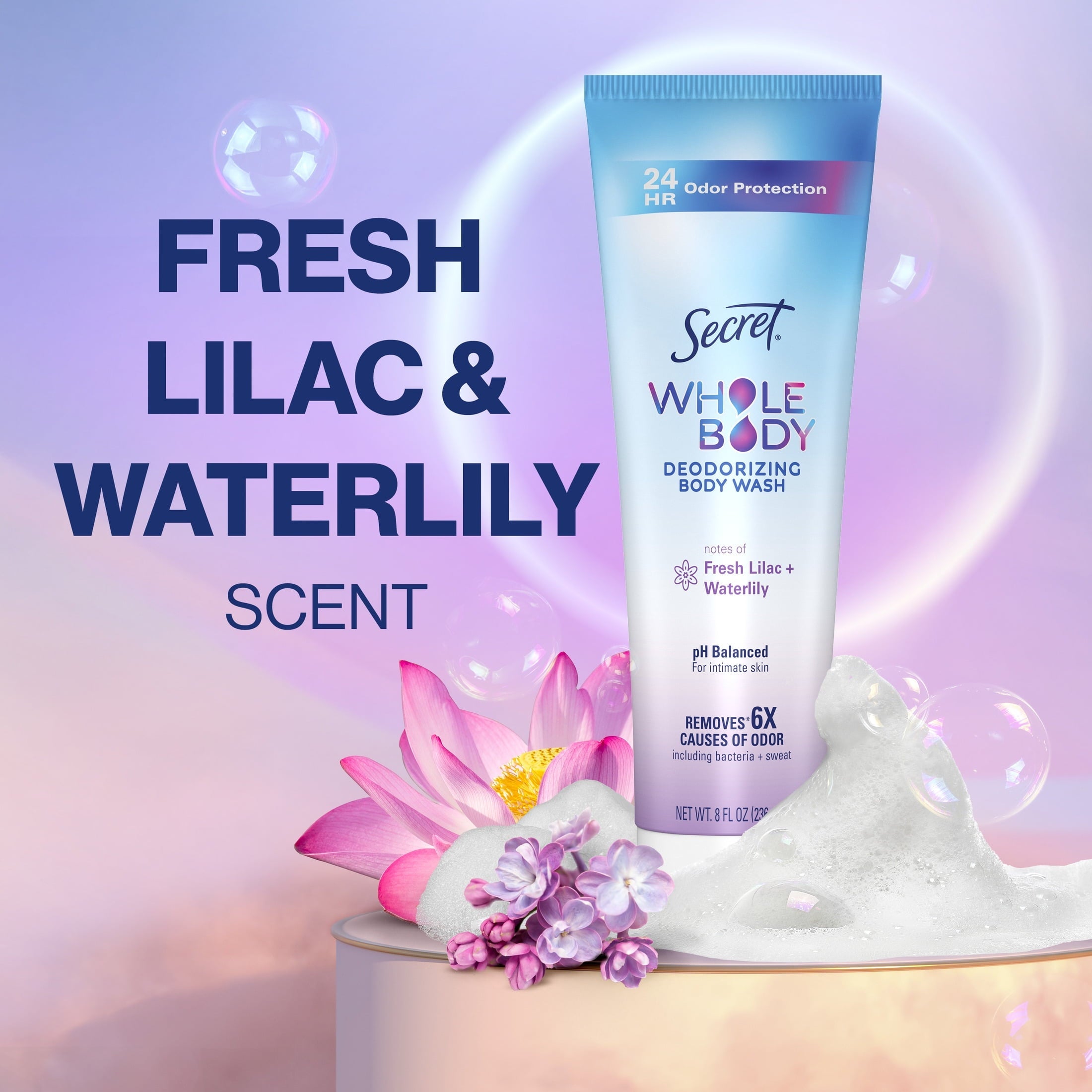 Feminine Wash 24 HR Deodorizing Body Wash for Women, Lilac & Waterlily, 7oz