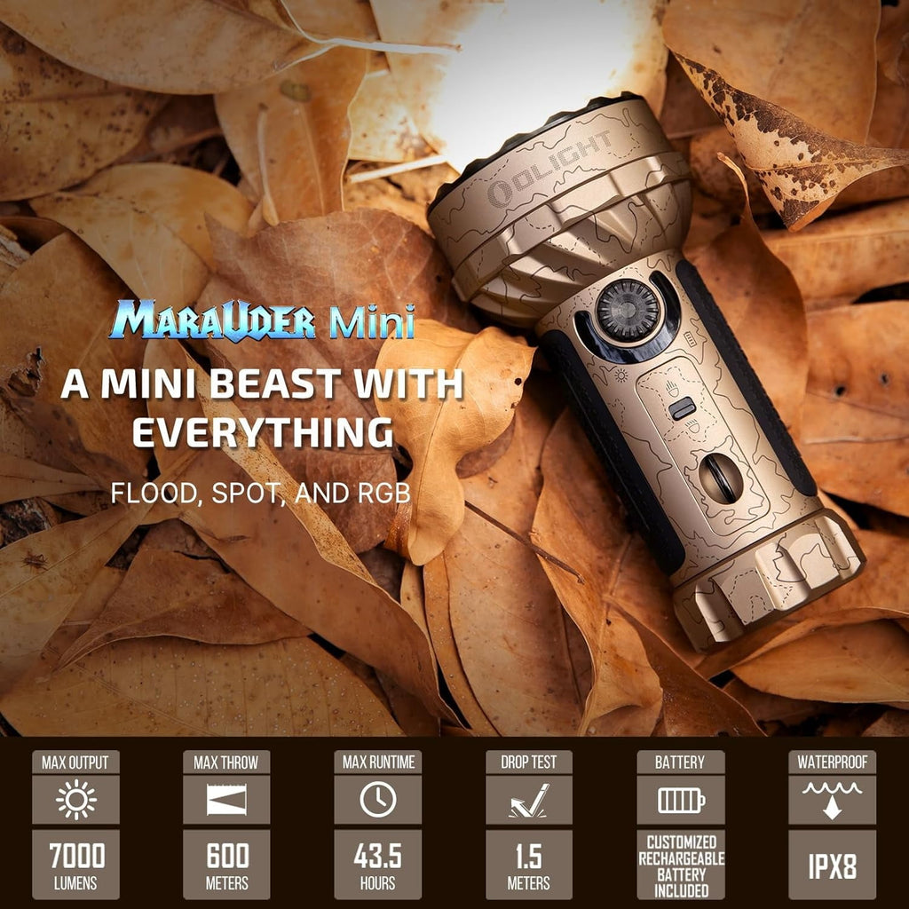 Marauder Mini 7,000 Lumens Bright Flashlight with 600 Meters Beam Distance, Powerful RGB Lights, Magnetic Rechargeable for Outdoors Work, Hunting, and Searching(Midnight Blue)