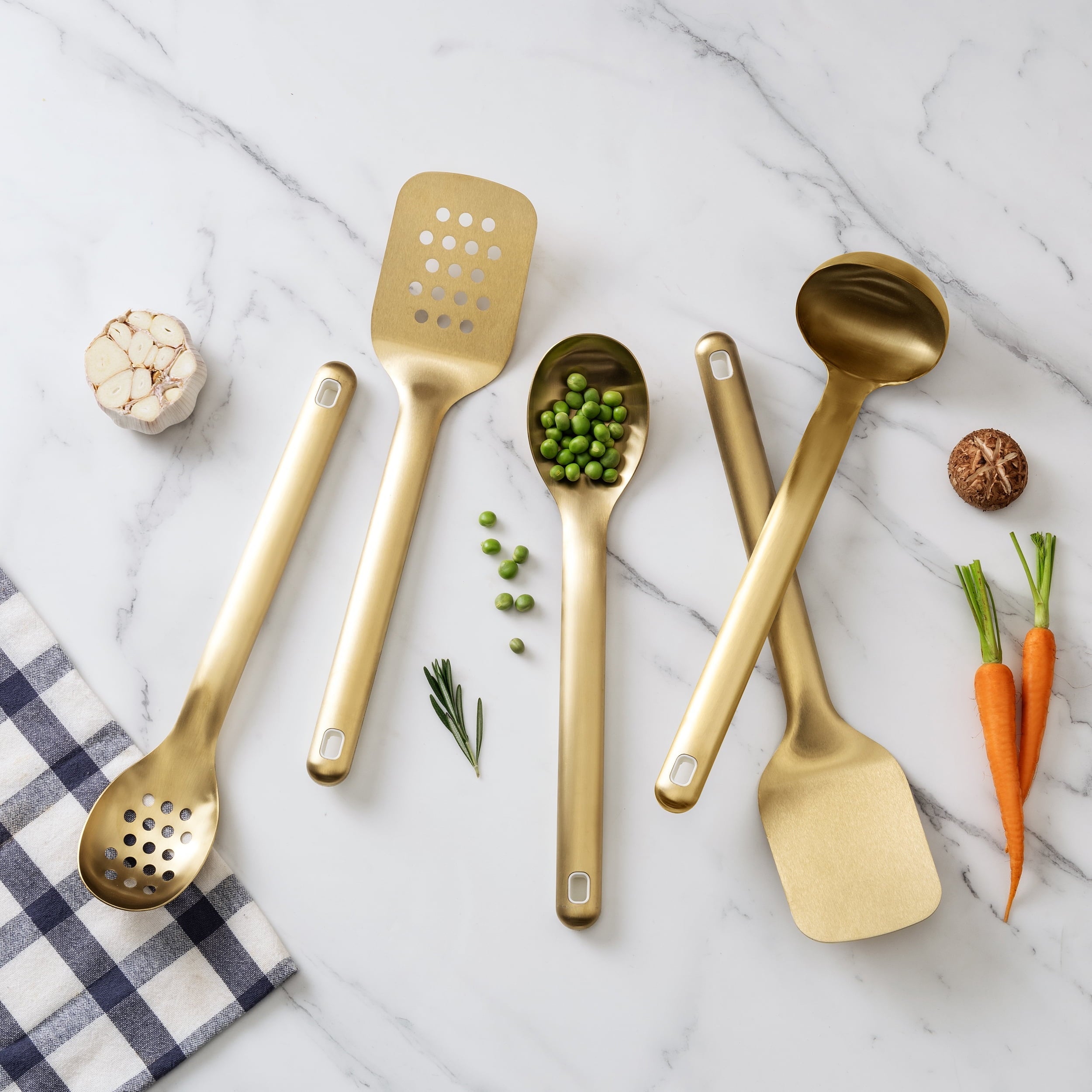 5-Piece Stainless Steel Utensil Set – Gold, & Stylish Kitchen Tools