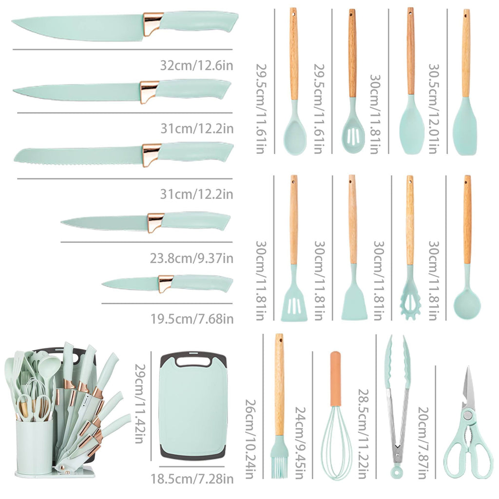 19-Piece Silicone Kitchen Utensil & Knife Set - Heat-Resistant Cooking Tools Non-Stick Safe Gift for Mom or Women Black
