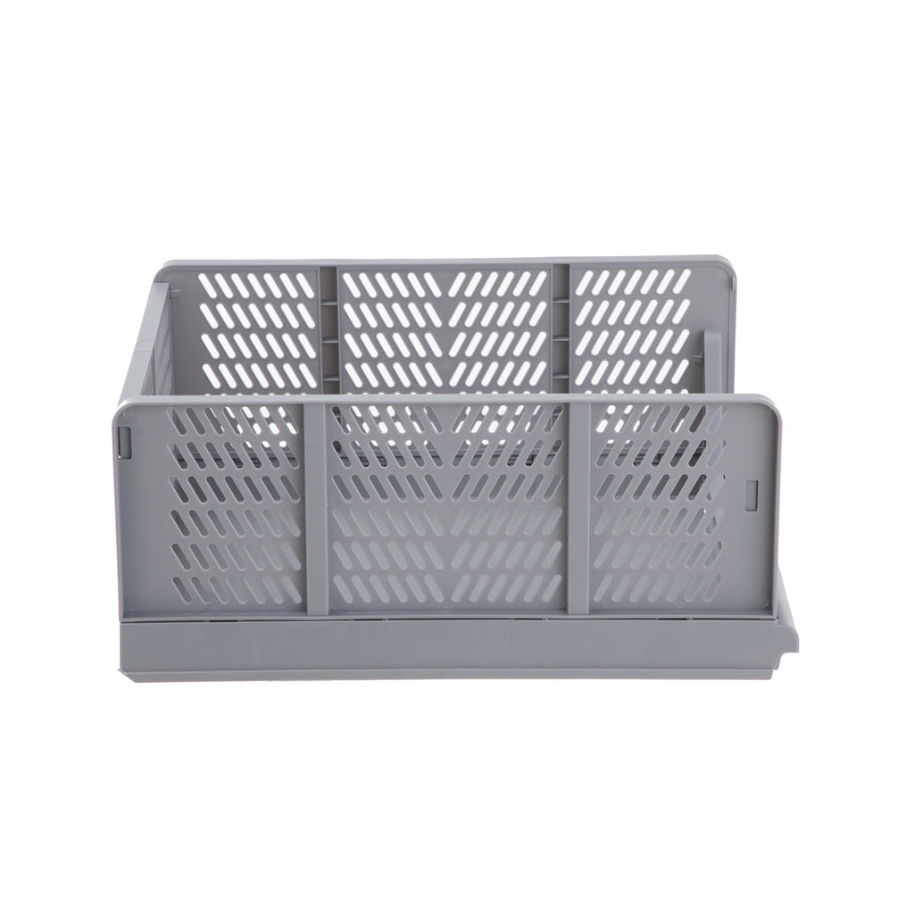 Kids Collapsible Stacking Plastic Storage Bin, Grey, 13 in x 17 in x 1.3 in