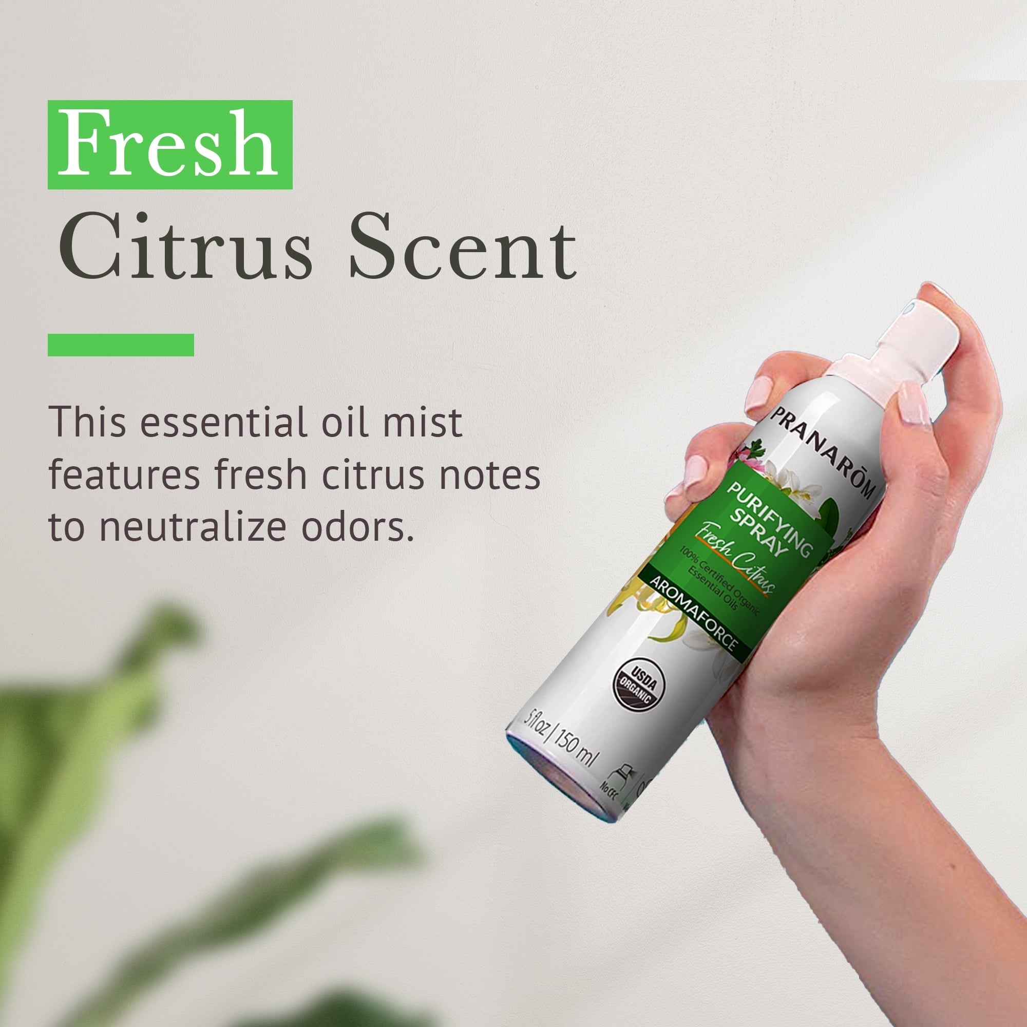 Aromaforce Air Purifying Spray With Organic Essential Oils, Deodorizers For Home, Essential Oil Infused With Plant Essences, Fresh Citrus Scent, Certified Organic, 150ml