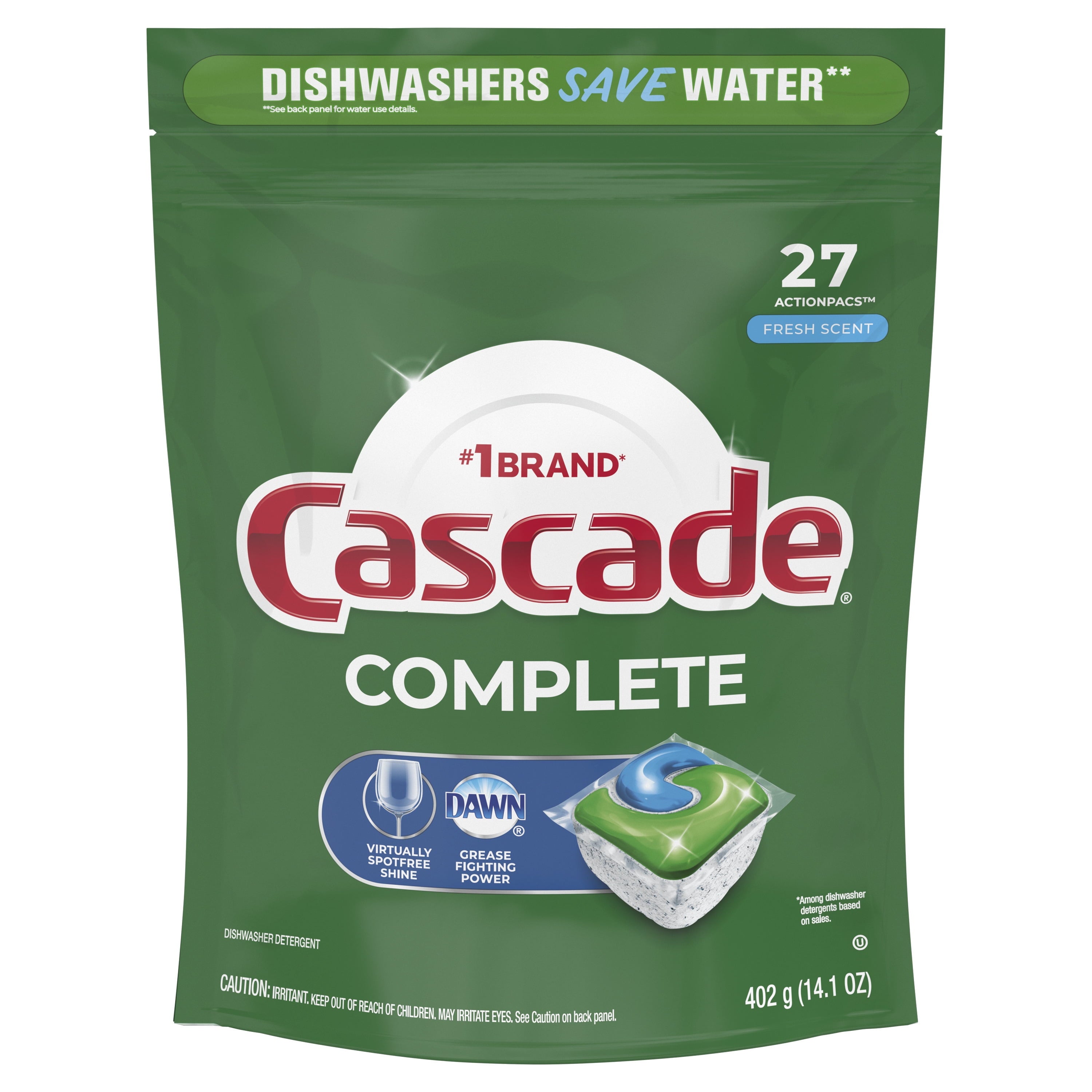 Complete Dishwasher Pods, Action Pacs Dishwasher Detergent, Dishwasher Tabs, Fresh, 27 Count