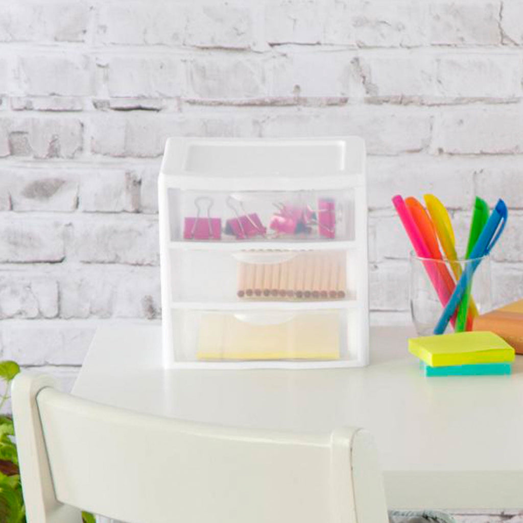 3 Drawer Clear Storage Bin, Desktop Drawer Storage Container, White