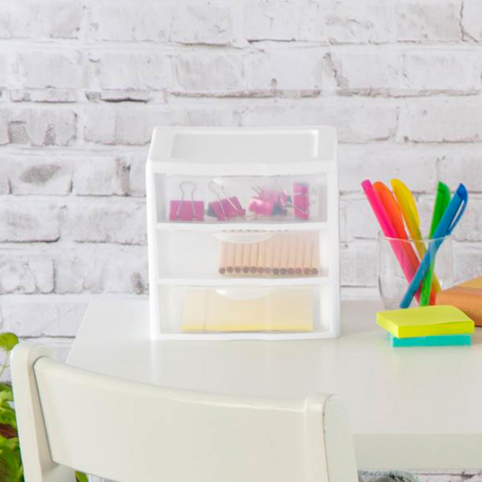 3 Drawer Clear Storage Bin, Desktop Drawer Storage Container, White