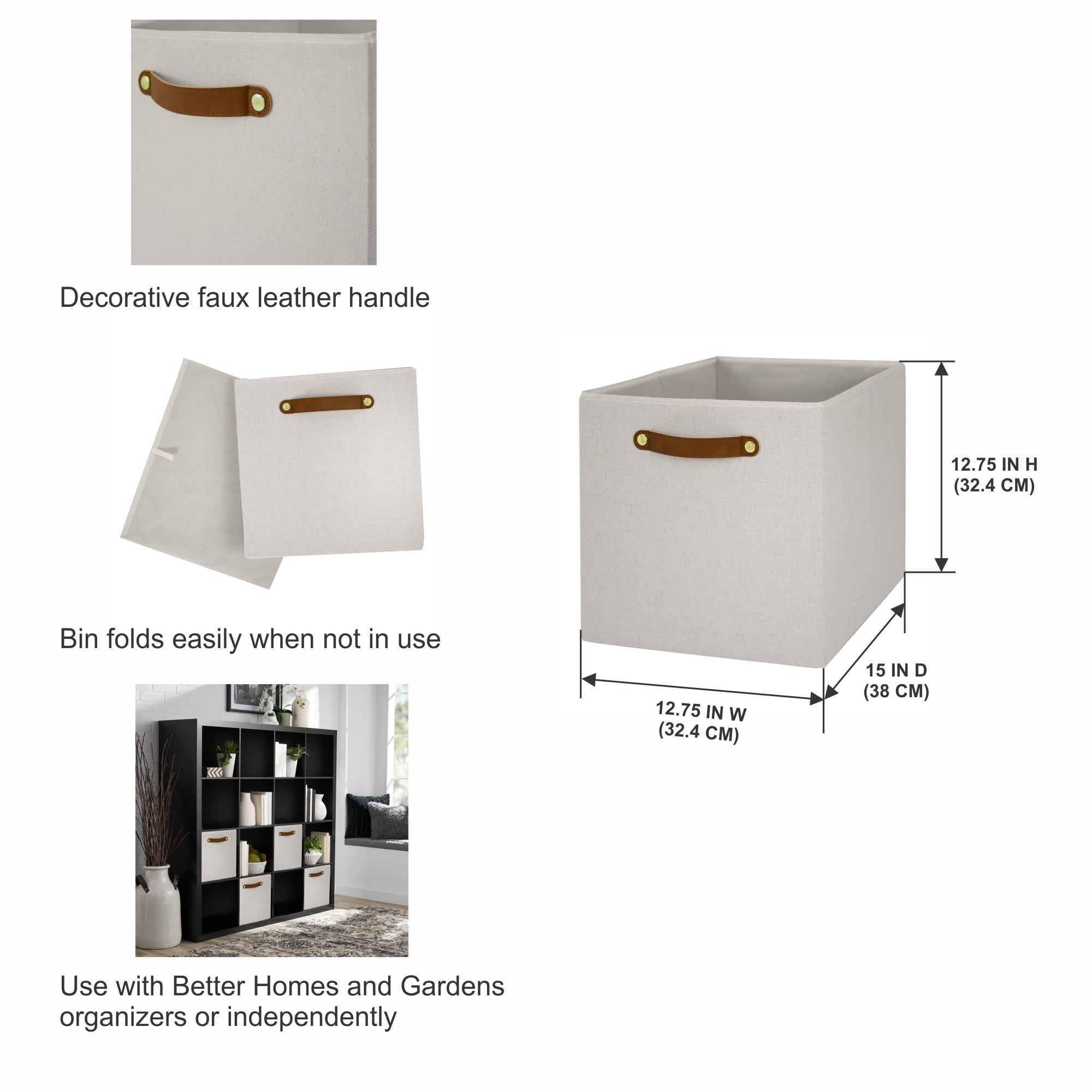 Better Homes & Gardens Collapsible Fabric Cube Storage Bin, Vanilla
